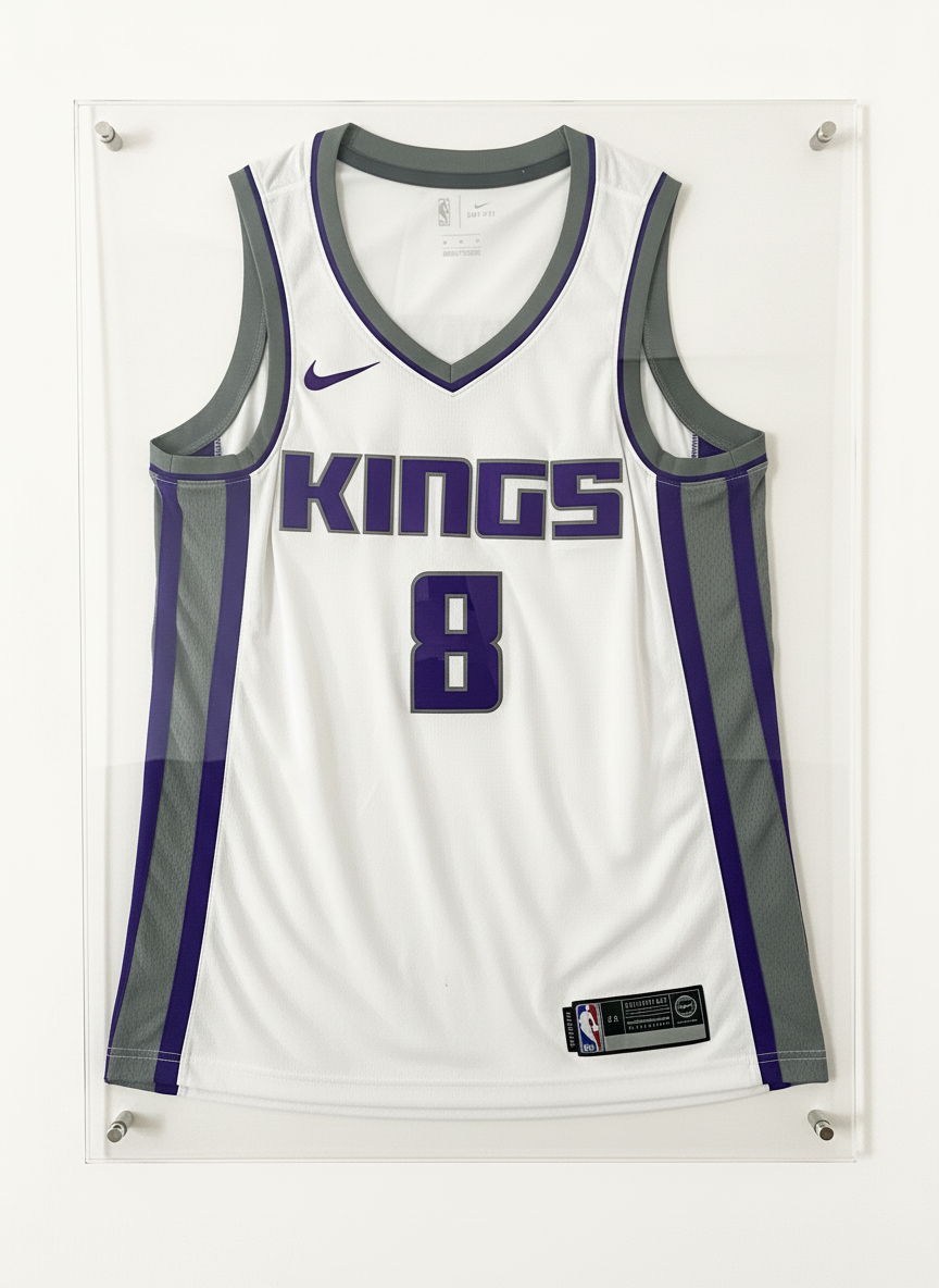 Acrylic jersey display frame wall mount | floating sports jersey holder | clear acrylic case with standoffs.